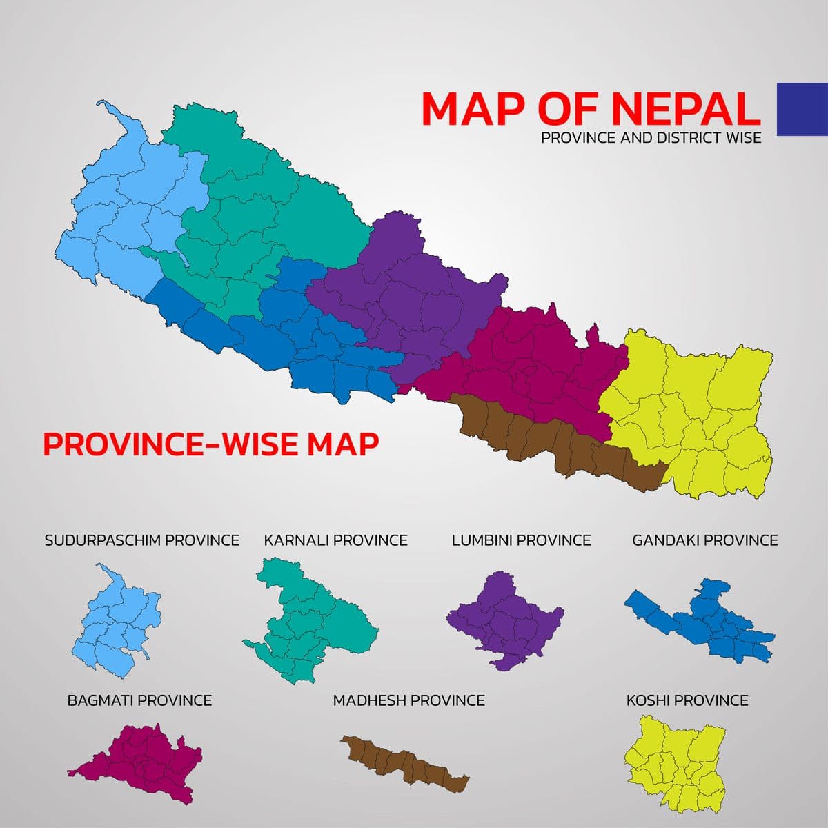 Map of Nepal showing districts